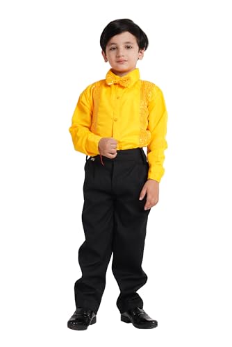 Image of Kaku Fancy Dresses Dance Costume Shinning Shirt With Bow Tie for Kids | Sequin Work School Annual Function & Theme Party's Shirt for Boys (ONLY SHIRT)