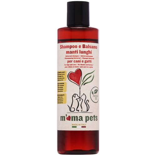 MAMA PETS Shampoo & Balsamo 2in1 250ml per Cani e Gatti a Pelo Lungo – Azione Detergente e Districante – Con Oli Essenziali Naturali – Formula Delicata e Nutriente