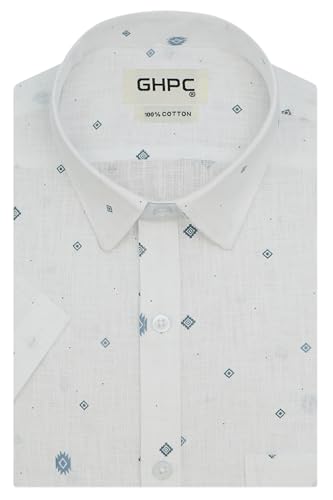 Image of GHPC Cotton Linen Printed Half Sleeves Regular Fit Formal Shirt for Men