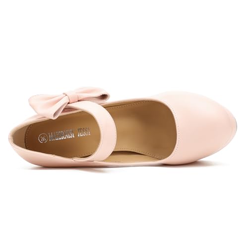 Image of MAIERNISI JESSI Women's Platform Mary Jane Pumps with Bow, 3.94 Inch Block Heel Dress Shoes