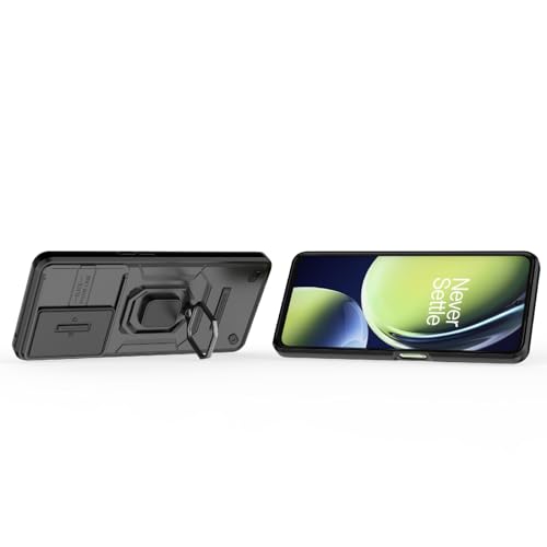 Image of ShieldTech Back Cover Case Compatible to OnePlus Nord CE 3 Lite 5G with Sliding CamShield & 360 Protection Ring Stand Mobile Phone Cover Case for 1+ Nord CE3 Lite 5G (PC, Black)