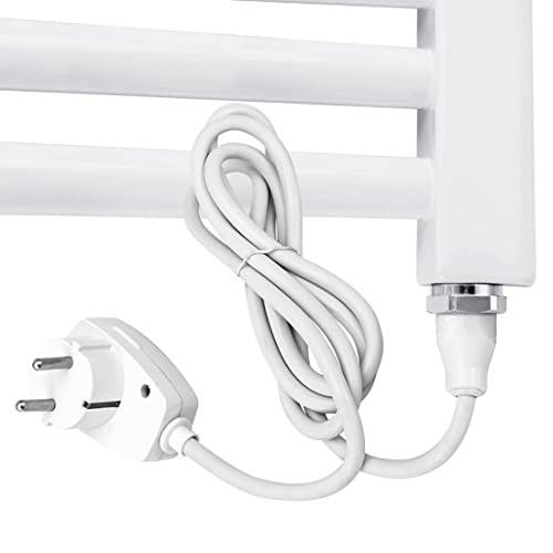 EMKE Heizstab für Badheizkörper 600W, Elektrischer Heizpatrone mit Stecker und Schalter, Heizelement aus Edelstahl für Handtuchheizkörper Handtuchwärmer Heizung Weiß