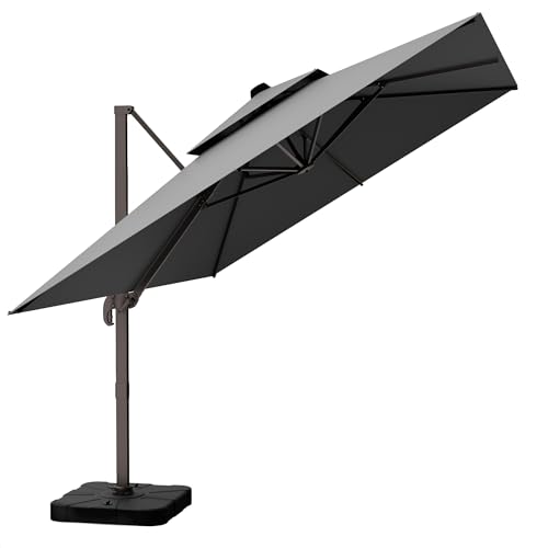 ORYNTREX 10' X 13' Outdoor Patio Umbrella Large Rectangle Cantilever Umbrella Heavy Duty 360°Rotation Offset Umbrella for Garden Deck Pool Patio,Grey