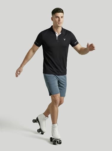 Image of TECHNOSPORT Men's Solid Slim Fit Polo Collar T-Shirt TECHNOCOOL+ Half Sleeve Button Polyester for Gym Running Workout UPF50+ Anti Odour