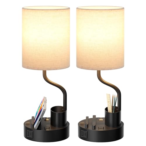 Best Lamp for Nightstand With USB Port: Top Dimmable Charging Lights 6 Bedside Table Lamps for Bedroom Set of 2 - Nightstand Light with AC Outlet and USB A & C for Charging, 3 Color Temperatures, Study Desk Lamp with Pen Holder & Phone Stand for Living Room/Dorm/Office