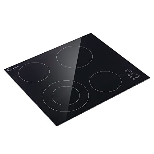 Empava 24" Electric Radiant Cooktop 4 Burners Stove Top With 1-99 Minutes Timer And 9 Heating Levels Smooth Glass Surface In Black, 24 Inch #TOP3