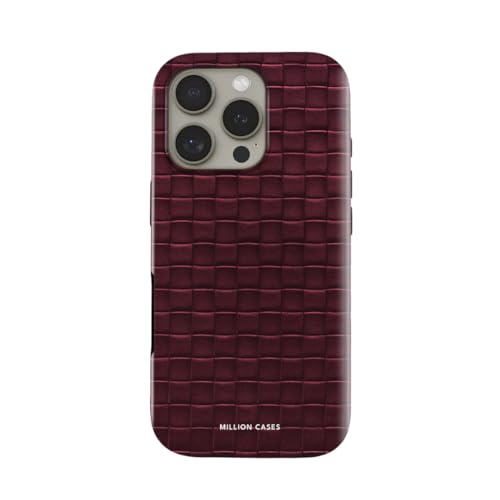 Image of MILLION CASES Back Cover Case for iPhone 15 Pro Scratch Resistant Anti-Slip Polycarbonate Shockproof Protective Durable Artisan Grid Crystal Case for Men & Boys(Maroon)