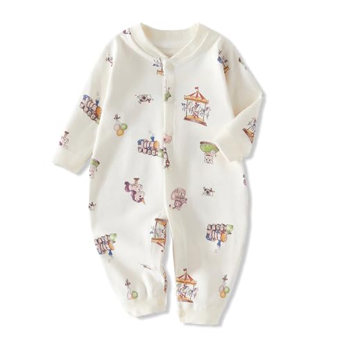 Image of COGRWBTLZH Newborn Baby Girl Romper Motifs Print Baby Girl Clothes Cotton Coming Home Clothes Outfit Snap Jumpsuit, 0-3M, Playground Patterns
