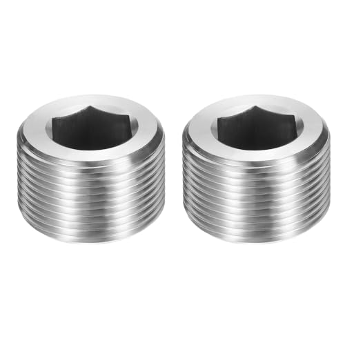PATIKIL 2 Pcs 304 Stainless Steel Pipe Plug M27 x 1.5 Male Internal Hex Thread Socket Pipe Plug Hex Countersunk Pipe Fitting for Sealing Water Oil Gas Pipeline, Silver
