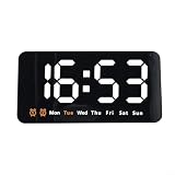 Orologio digitale da parete con ampio display a LED, visualizzazione data e settimana, formato 12/24 ore, 3 livelli di luminosità, batteria o alimentazione, funzione sveglia, ideale per camera da