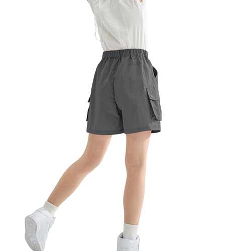 Image of Rolanko Girls Cargo Shorts Lightweight Parachute Short Pants with Pockets Summer Cargo Shorts for Kids Casual Hiking Sports