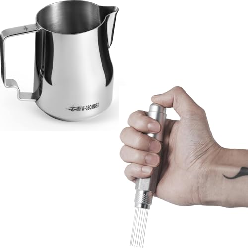 MHW-3BOMBER Retractable WDT Tool Espresso Distribution Tool + MHW-3BOMBER Milk Frothing Pitcher