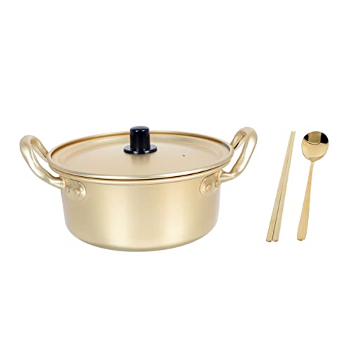 Mikikit 1Juego Bote de Fideos Binaural de Aluminio Resistente Calor y Ramen Sopa y Fideos Instantáneos Casa