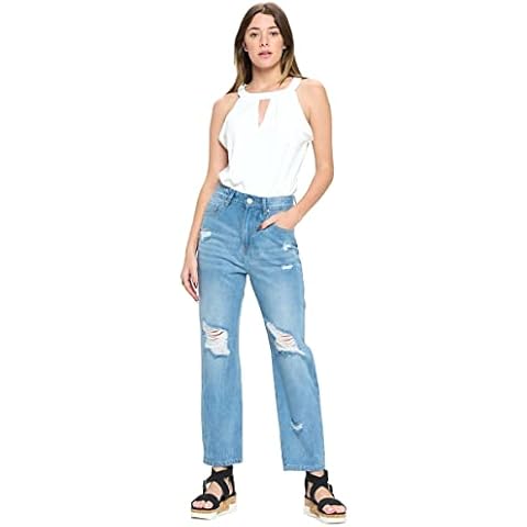 Blue Age Women's Destroyed Denim Slim Straight Ankle Jeans High Rise (JP1152HAA,MD,1) Cover