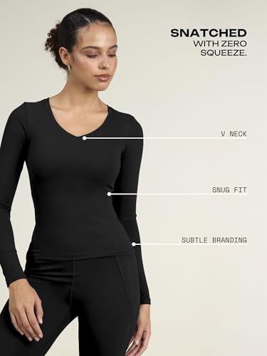 Image of CAVA Sculpt V Neck Top for Women | Snug Sculpted Fit, Long Sleeves, Flattering V Neckline, Minimal Branding, Everyday Activewear Tee