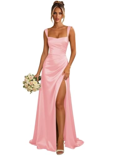 Women's Satin Pink Bridesamid Dresses Square Neck Mermaid Dress US4