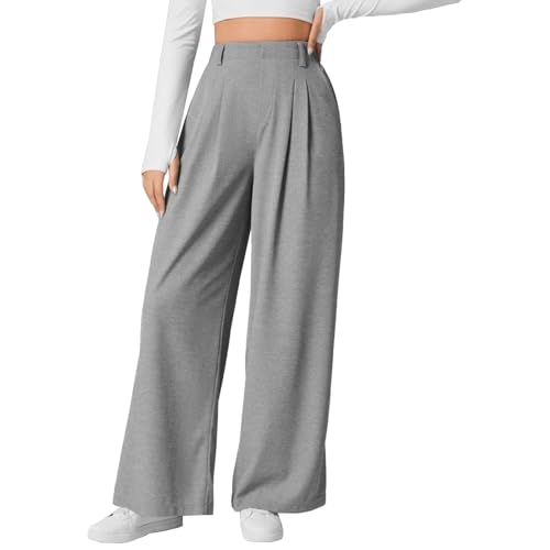Womens Pants Casual Waffle Knit Business Casual Palazzo Trousers with Pockets Work Dress High Waisted Slacks