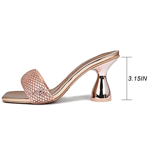 Image of Women's Square Open Toe Kitten Heel Mules, Rhinestone Sandals