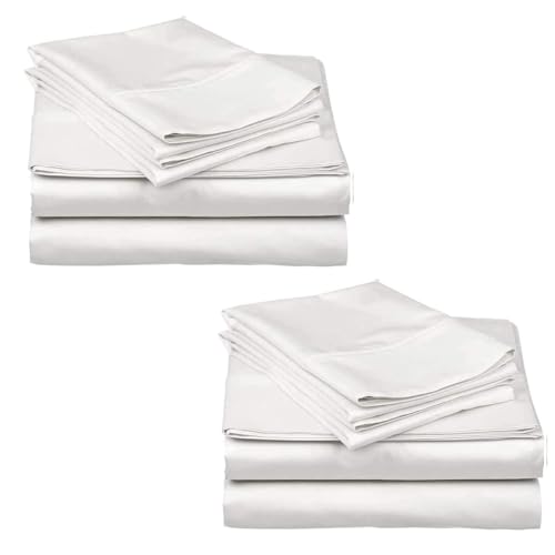 2-Pack Queen Bedsheet Sets 100% Cotton Sateen - Extra Soft, Breathable & Cooling Sheets, Wrinkle Resistant, 2 Sets of Deep Pocket Bed Sheets - Bright White
