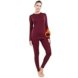 Subuteay Thermal Underwear for Women Long Johns Top & Bottom Fleece Lined Base Layer Leggings Set Burgundy L