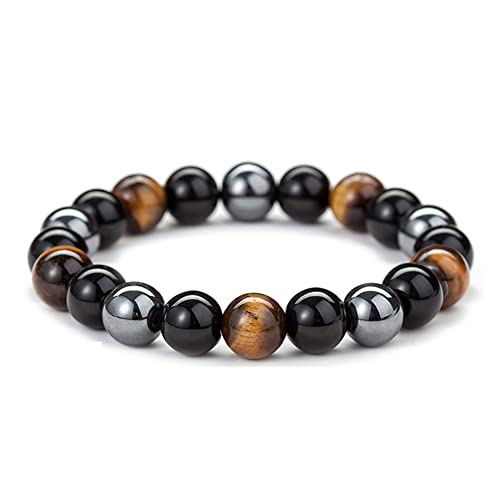 BBHKKL Pulsera unisex con amuleto de la suerte Piedra de lava natural Piedra volcánica Cuentas de madera natural Pulsera elástica de ojo de tigre Piedra preciosa de yoga elástica, energía curativa Cover
