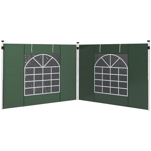 Outsunny 2 Paredes Laterales para Carpas de 3 x 3/3 x 6 m, 300x200 cm, Paredes Laterales de Repuesto para Cenador de Tela Oxford con Ventana Enrollable y Puerta con Cremallera, para Fiestas, Verde