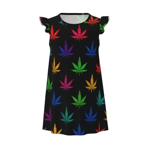 Augenstern Flutter Sleeve Nightgown Pajama Gown Colorful Leaf Weeds Easy Pull-On Sleepwear Nightdress