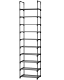 Kitsure Shoe Rack - 10-Tier Shoe Organizer with Detachable Fabric Shelves & Metal Frame, Tall Shoe Rack for Closet, Entrance, Living Room, 16.9" Wide - 10 Tier, Black