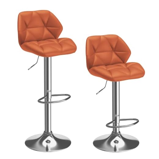 Cozy Castle Bar Stool Set of 2, Swivel Counter Stool, Vintage Adjustable Barstool, Diamond Padded Faux Leather Bar Chair, 24 to 32 Inch Height, Burnt Orange