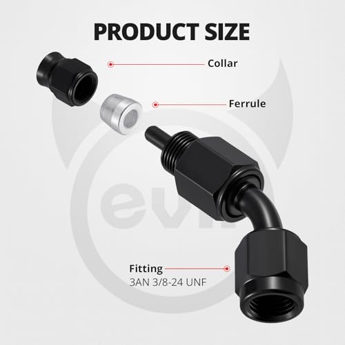 Image of EVIL ENERGY 3AN PTFE Hose End Fitting 45 Degree Black for PTFE Hose Only 4PCS