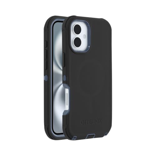 Image of OtterBox iPhone 16 Plus (Only) Defender Series MagSafe Case - Black Denim (Black & Blue) - Case Only - Built-in Magnets - Screenless - Rugged & Durable - with Port Protection