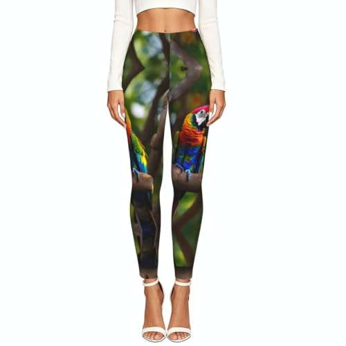 Leggings de compresión de alta gama mallas suaves con estampado exótico de loros 2