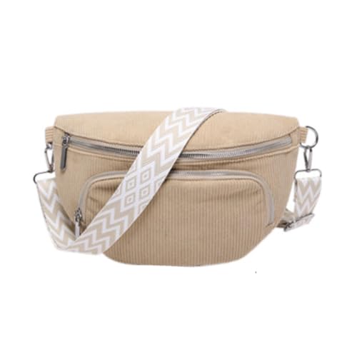 SCOFY FASHION Sac banane en velours côtelé de grande capacité pour femme - Sac banane de voyage pour promener le chien (beige)