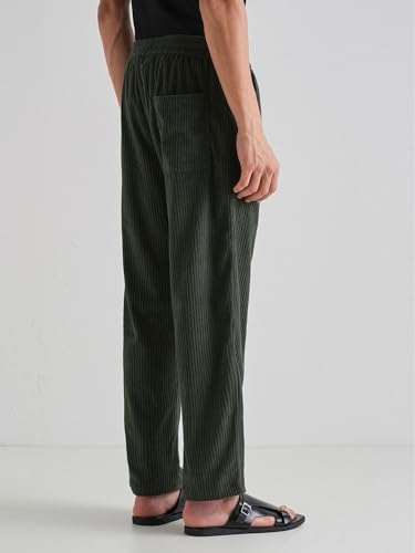 Image of Banana Club Deep Black Corduroy Pant - Regular Fit, Solid, Corduroy Casual Trousers with Textured Fabric, Comfortable Fit