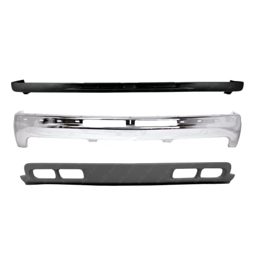 BUMPERS THAT DELIVER - Chrome, Steel Front Bumper Face Bar Air Deflector Trim Cap 3PC Kit Compatible with 2000-2004 Chevy Suburban/Tahoe 1999-2002 Silverado 1500, GM1002376 GM1051103 GM1092167
