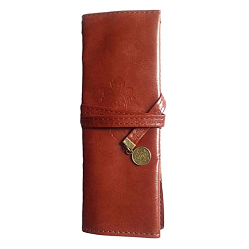 Muzrunq Lederstifthalter Stift Beutel Vintage Bleistiftbeutel Stift Hülle Leder Brown Roll -up Hülle Retro Stationery Stager Stifthalter für Notebook School Office 21x8cm Cover