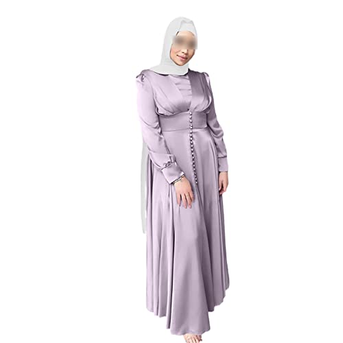 Robe musulmane Ramadan Eid Dubaï vêtement femme islam long violet clair XXL