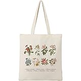 BeeGreen Floral Aesthetic Tote Bag With 2 Inner Pockets 12 oz Canvas Reusable Shopping Bag Birthday Gifts Bag for Women Teacher Mom Friends