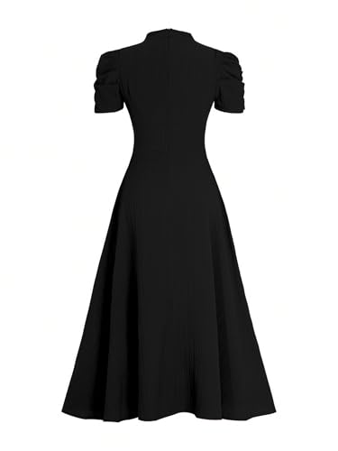 Image of Shasmi Girl's & Women's Solid Color V-Neck A-Line Maxi Dress for Women | New Year Party Outfit | Waist Cinched Puff Sleeve Western | Elegant Casual Wear (Dress 246)