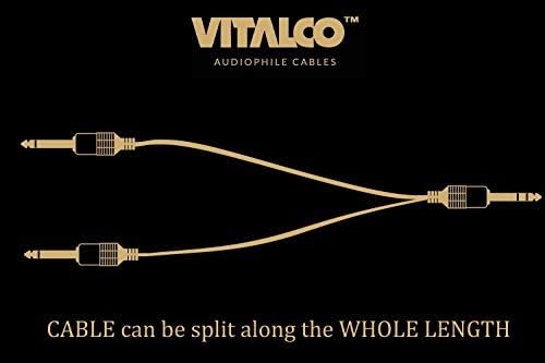 Kabel Jack 6,3 Stereo na 2x Wtyk Jack Mono 1,5m VITALCO Przewód Duży Jack 6,3mm TRS 2x Jack TS