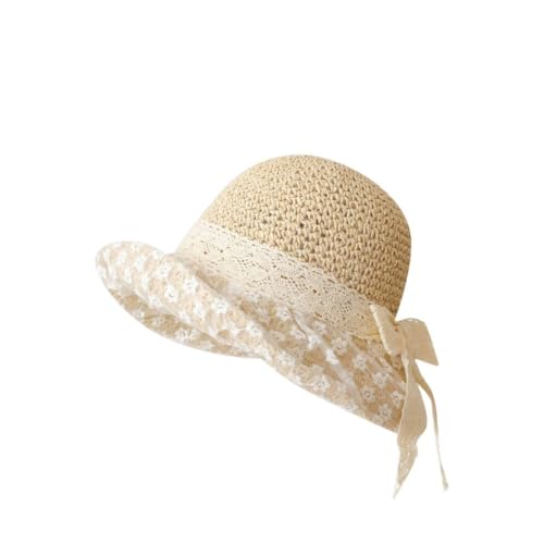 Chapeau de soleil en paille beige avec élégant nœud en maille pour vos vacances à la plage