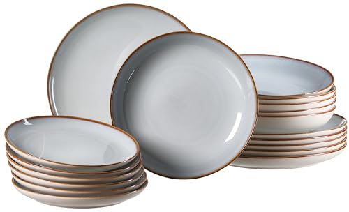Ritzenhoff & Breker Portofino Lot de 18 assiettes combinées avec dégradé de couleurs, 6 assiettes plates/soupe et dessert, design scandinave avec vernis réactif, grès, gris bleu