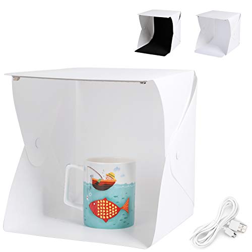 WANBY Mini tente de studio photo pliable pour studio photo - Kit de boîte à lumière portable avec lumière LED - Luminosité réglable - 2 lumières LED et 2 fonds (20 x 20 cm) Cover