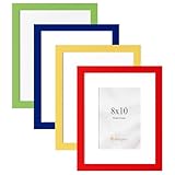 eletecpro 8x10 Picture Frames Set of 4, Colorful Photo Frame Set Display 5x7 Photos with Mat or 8x10 No Mat, Cute Picture Frames for Kids, Multicolour Wall Mounted or Tabletop Display Home Decor