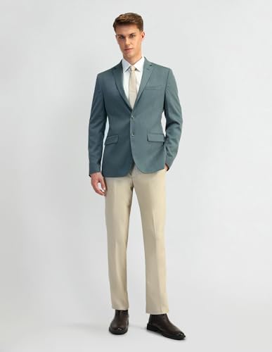 Image of Arrow Mens Green Textured Polyester Notch Collar Long Sleeve Formal Slim Blazer (ARAIBZ5017 Green 42)