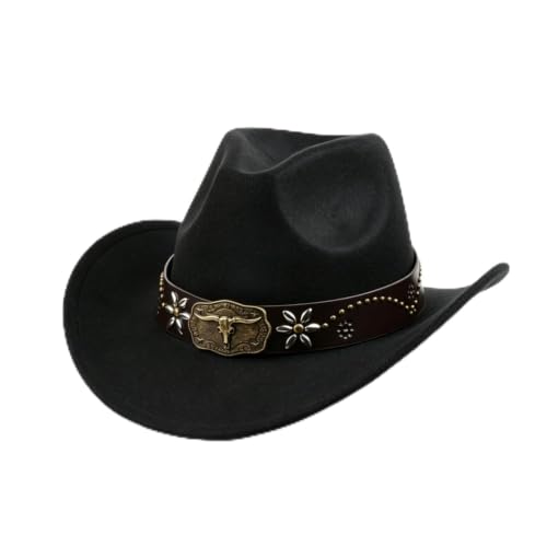 Tefrine Chapeau de cowboy Fedora unisexe en feutre à large bord avec sangle de bande, accessoire de cowboy idéal pour les femmes et les hommes, parfait pour chapeau de cowboy costume et activités de