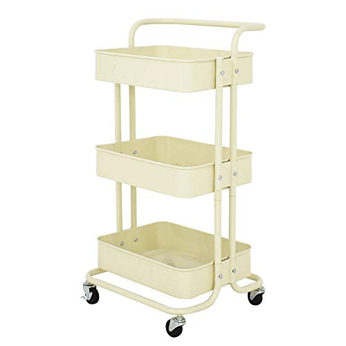 HoGau Multi-purpose Use Durable 3 Tier Utility Cart Rolling Cart With Handles Mobile Storage Cart For Kitchen Coffee Bar Bathroom (Color : Beige, Size : 42.8×37×82.5)