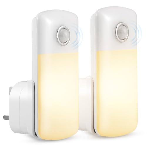 Luqixcey 2 Pack LED Motion Sensor Night Light 4 in 1 LED Power Failure Light Rechargeable Plug in Emergency Flashlight Portable Dimmable Nightlights for Kids Adults Home Power Failure