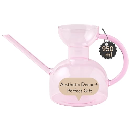 Modern Sprout Glass Watering Can - 32 oz - Long Spout Modern Decor (Blush)