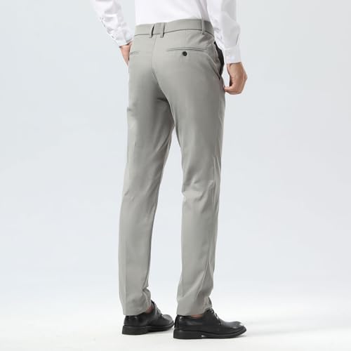 Image of Plaid&Plain Men's Slim Fit Dress Pants Stretch Khaki Pants Wrinkle Free